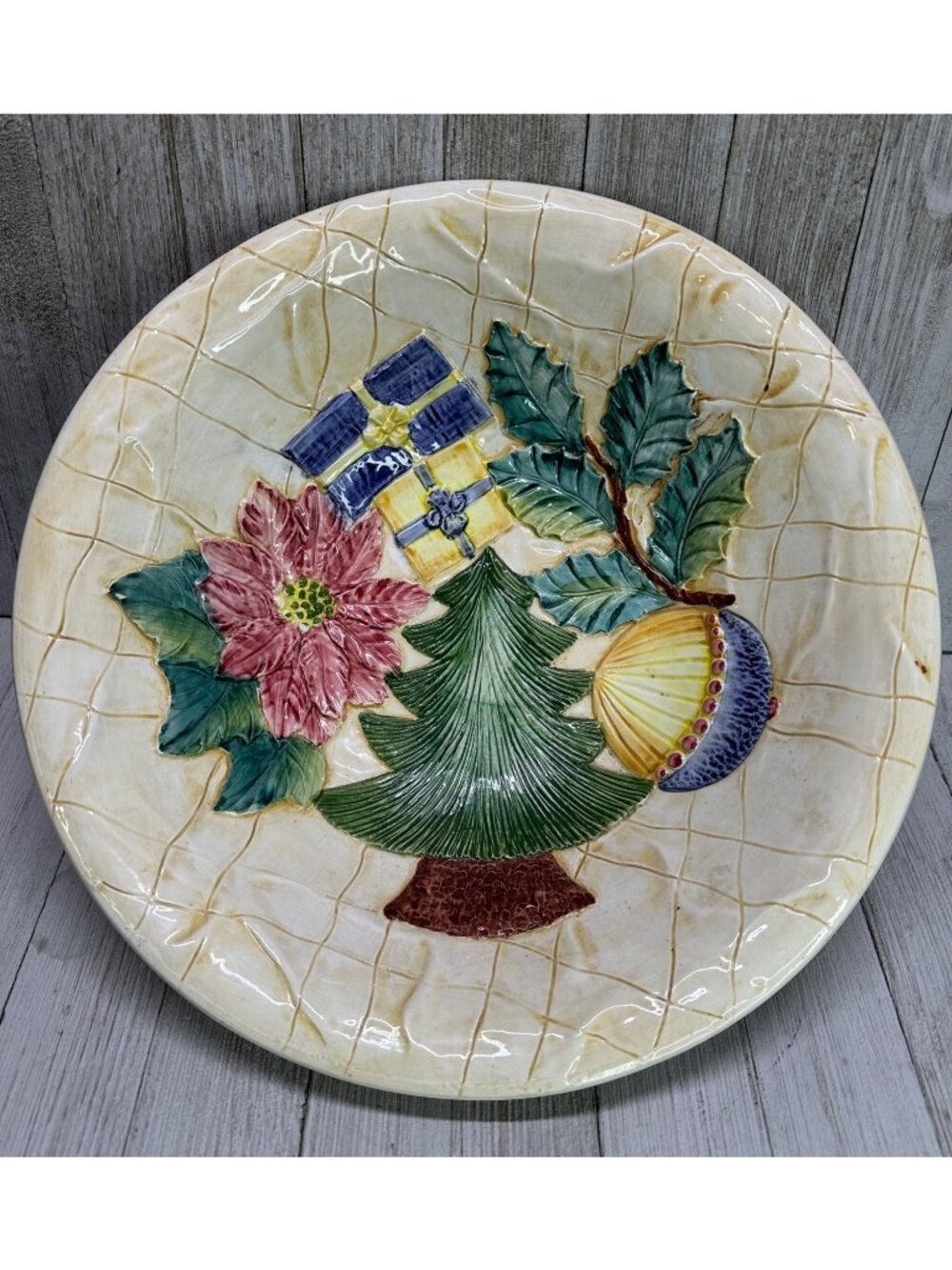 Vintage San Marco Italy Ceramic Holiday Christmas Serving Bowl 11.75" Diameter